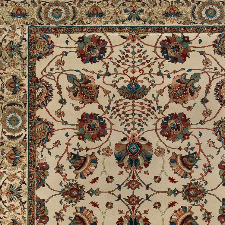 4' X 6' Ivory Red and Blue Floral Area Rug