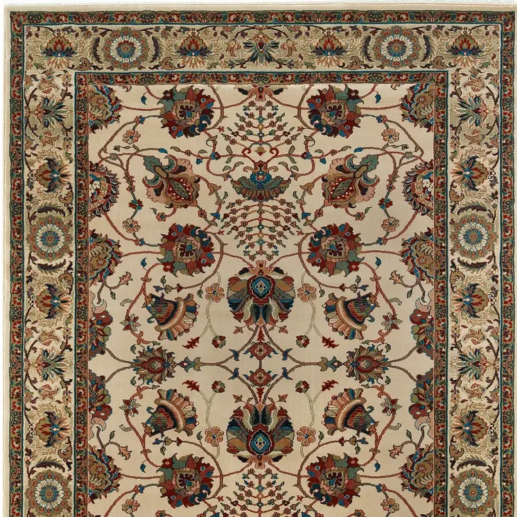 4' X 6' Ivory Red and Blue Floral Area Rug