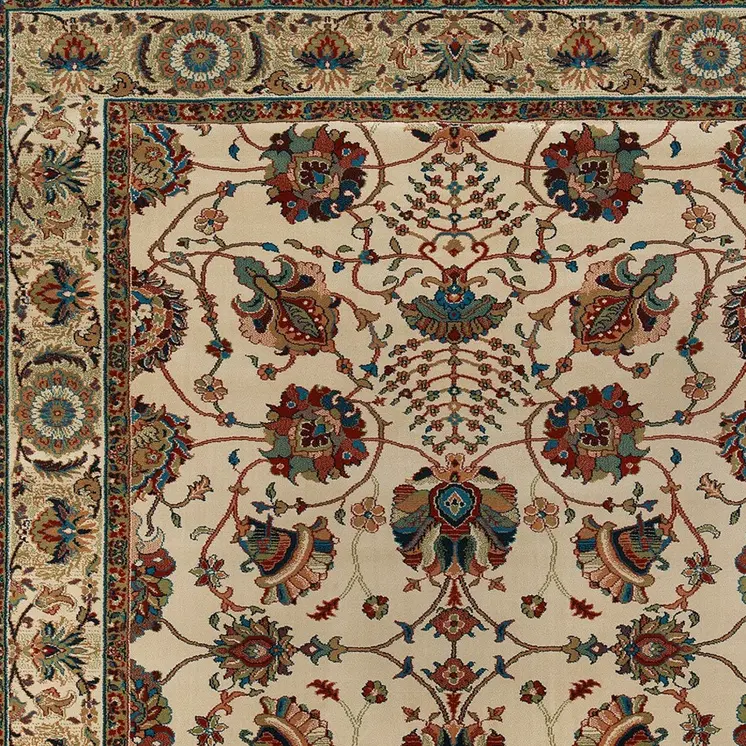 7' X 10' Ivory And Red Floral Area Rug