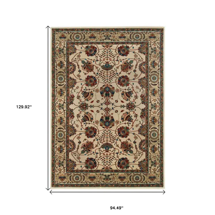 8' X 11' Ivory And Red Floral Area Rug