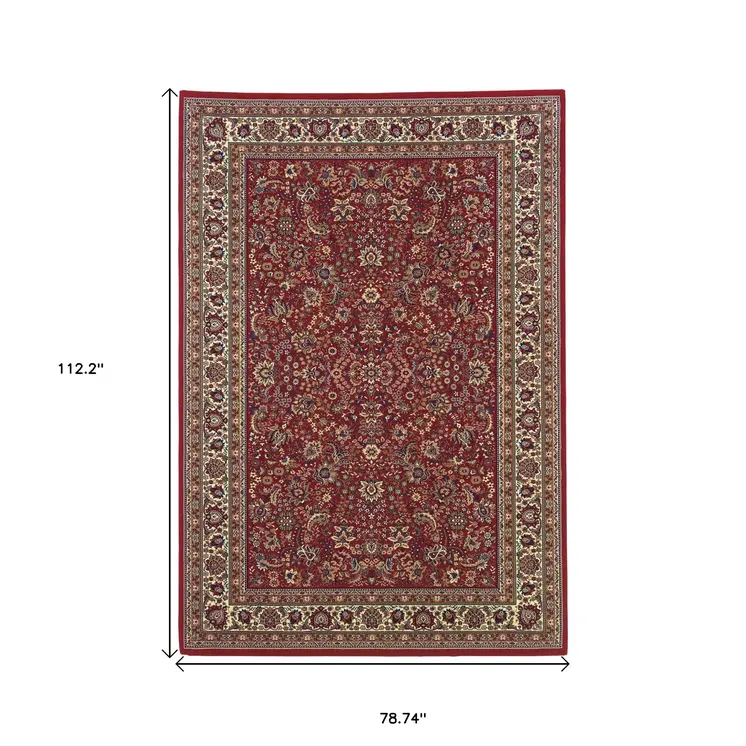 7' X 10' Red And Ivory Oriental Area Rug