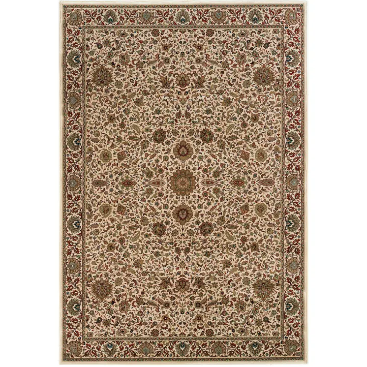5' X 8' Ivory And Green Oriental Area Rug