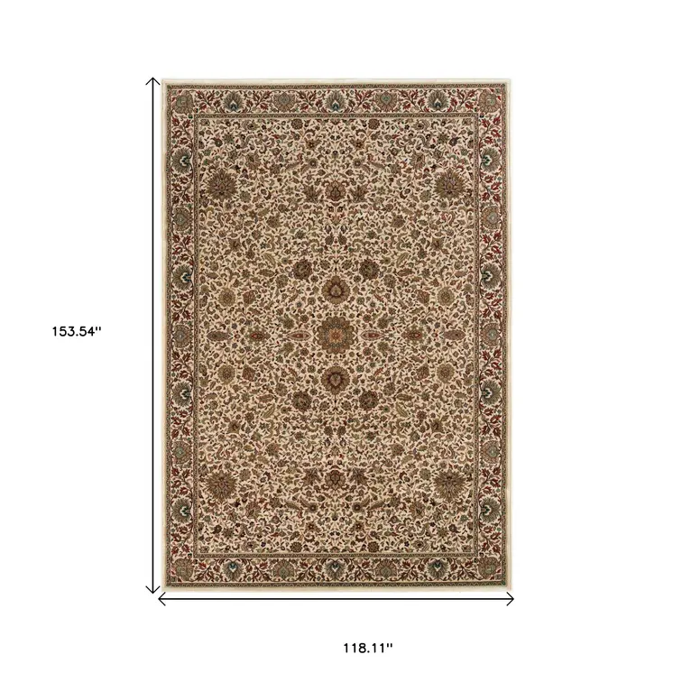 10' X 13' Ivory And Green Oriental Area Rug