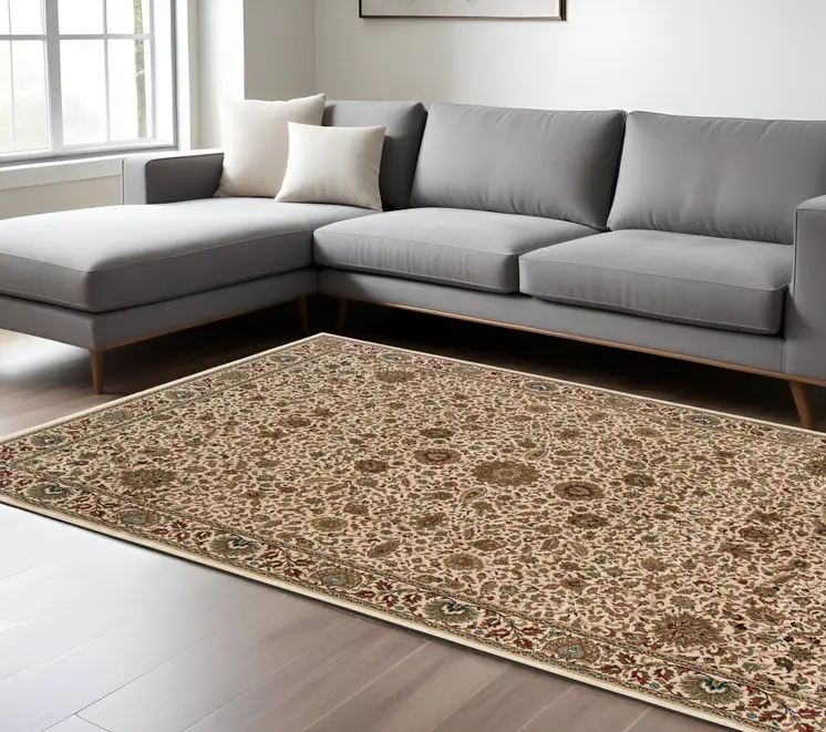 10' X 13' Ivory And Green Oriental Area Rug