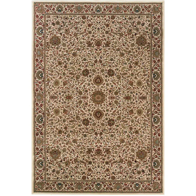 4' X 6' Ivory Green and Red Oriental Area Rug