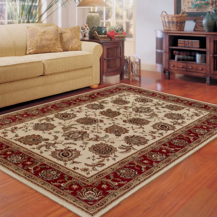 5' X 8' Ivory And Red Oriental Area Rug