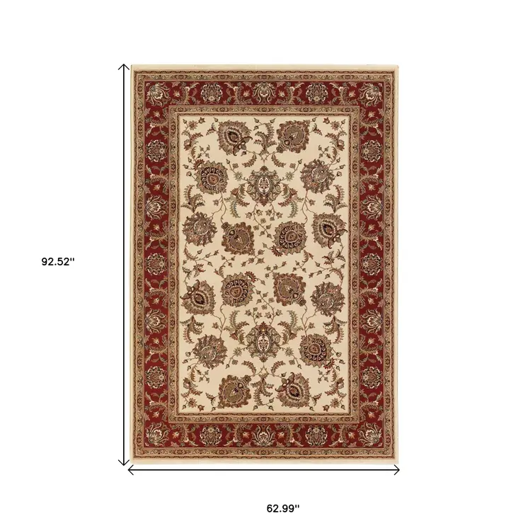 5' X 8' Ivory And Red Oriental Area Rug