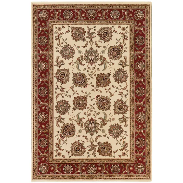 5' X 8' Ivory And Red Oriental Area Rug