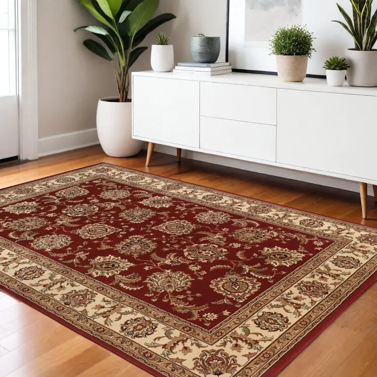 4' X 6' Ivory and Red Oriental Area Rug