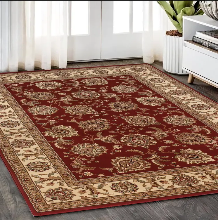 5' X 8' Red And Ivory Oriental Area Rug