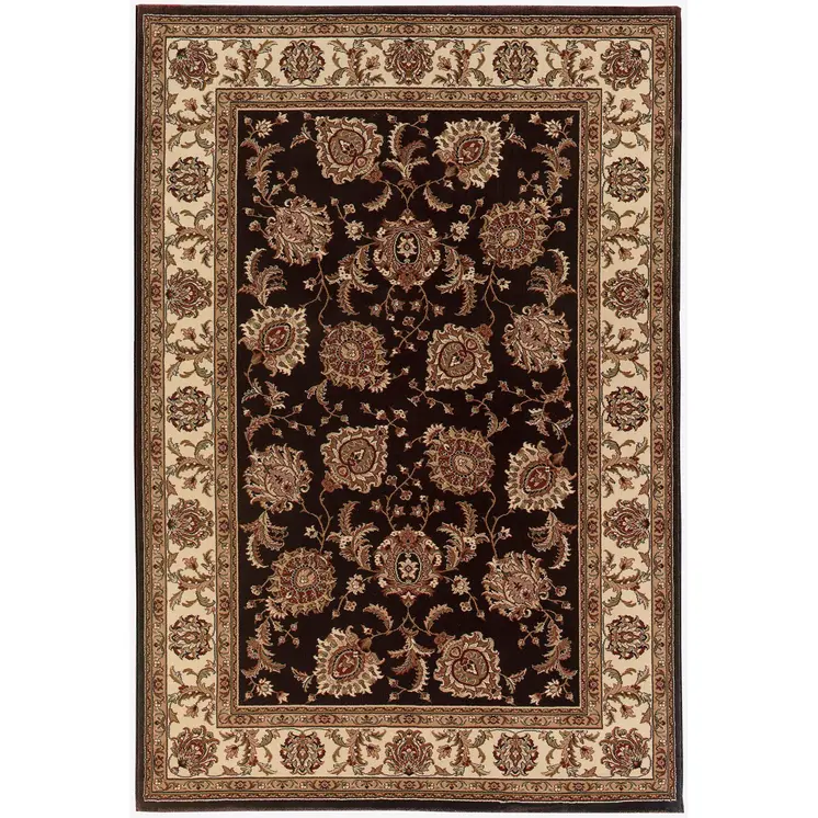 4' X 6' Dark Brown and Ivory Oriental Area Rug