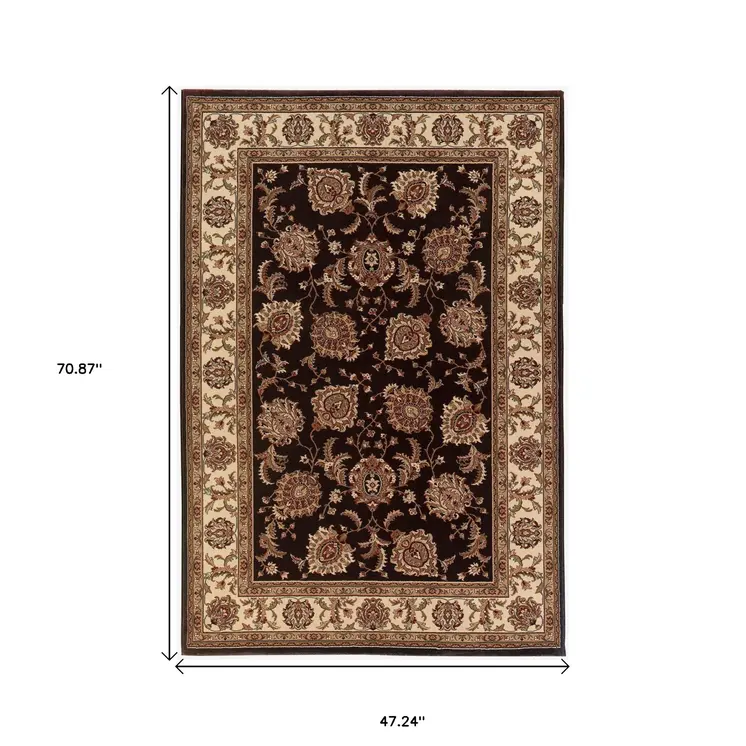 4' X 6' Dark Brown and Ivory Oriental Area Rug