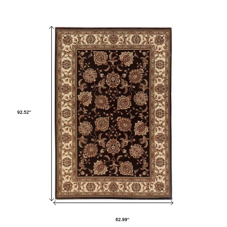 5' X 8' Brown And Ivory Oriental Area Rug