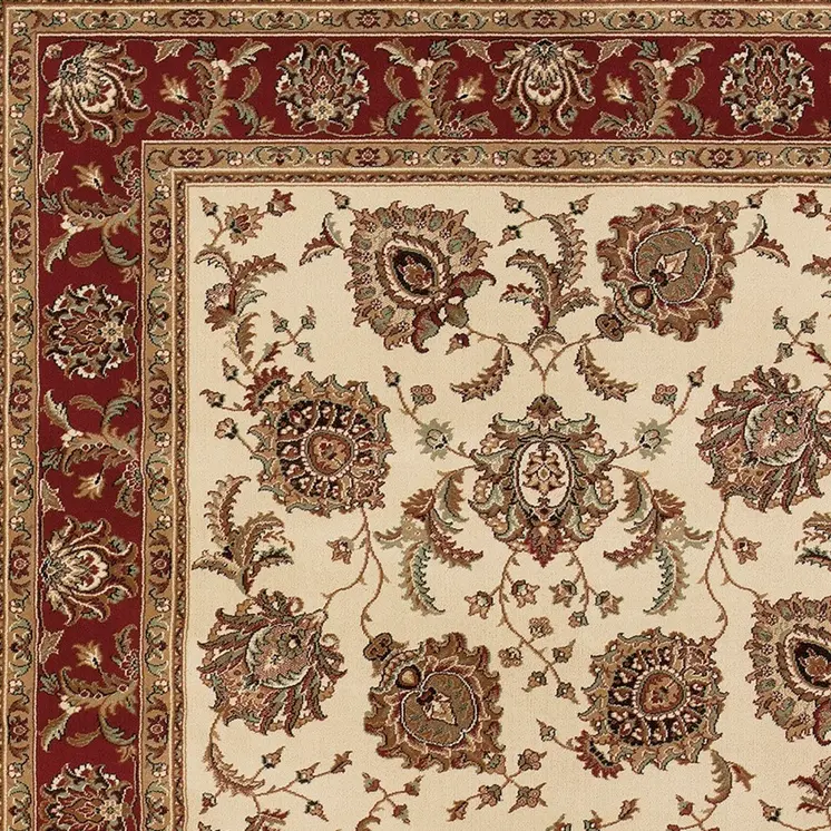 7' X 10' Ivory And Red Oriental Area Rug