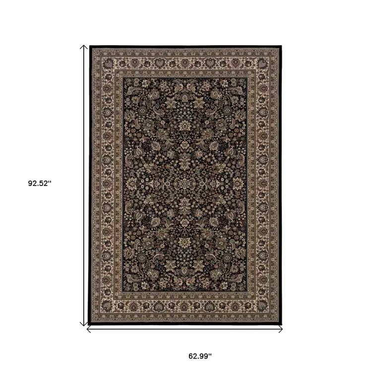 5' X 8' Black And Ivory Oriental Area Rug