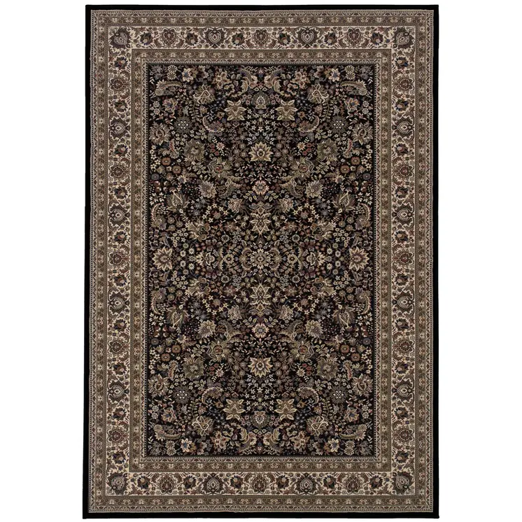 5' X 8' Black And Ivory Oriental Area Rug