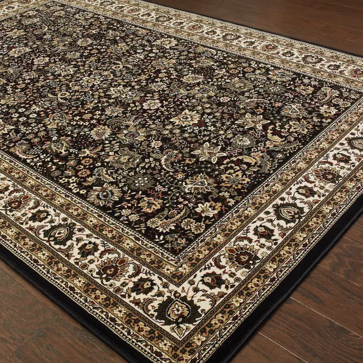 5' X 8' Black And Ivory Oriental Area Rug
