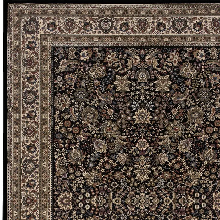 5' X 8' Black And Ivory Oriental Area Rug