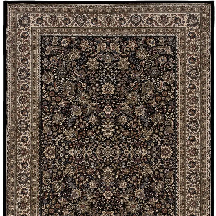 5' X 8' Black And Ivory Oriental Area Rug