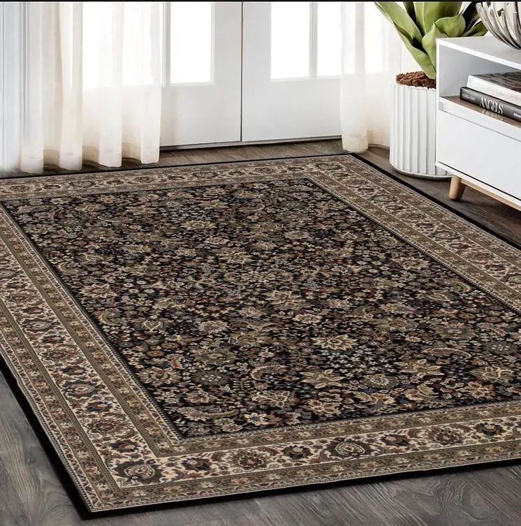 5' X 8' Black And Ivory Oriental Area Rug