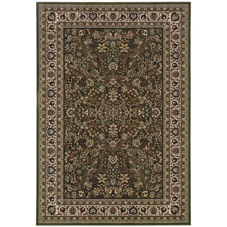 10' X 13' Green And Ivory Oriental Area Rug