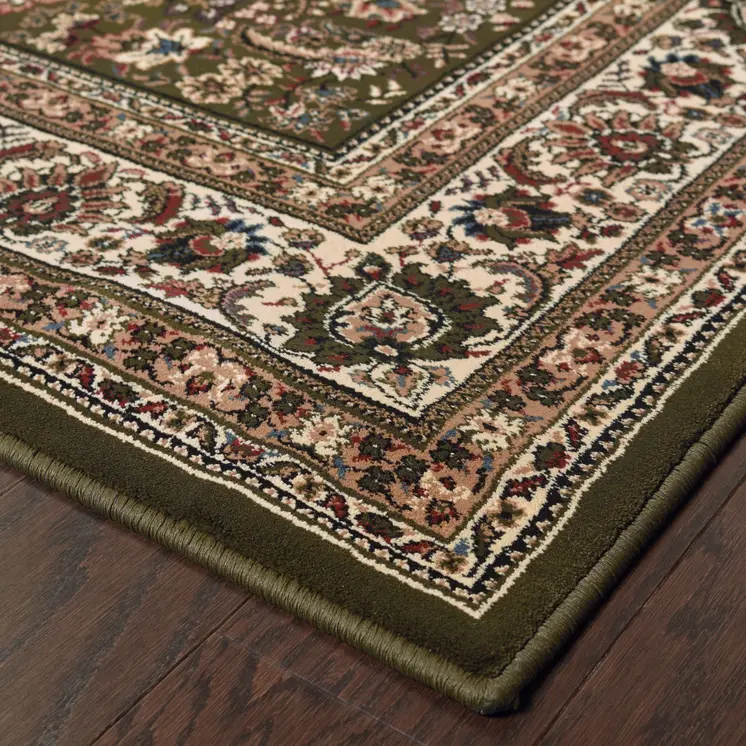 10' X 13' Green And Ivory Oriental Area Rug