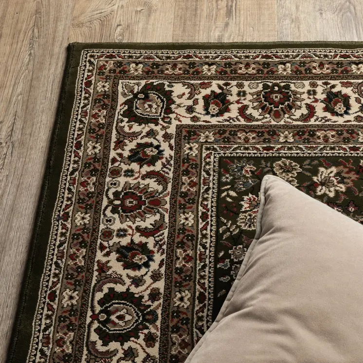 10' X 13' Green And Ivory Oriental Area Rug