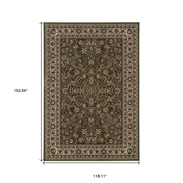 10' X 13' Green And Ivory Oriental Area Rug