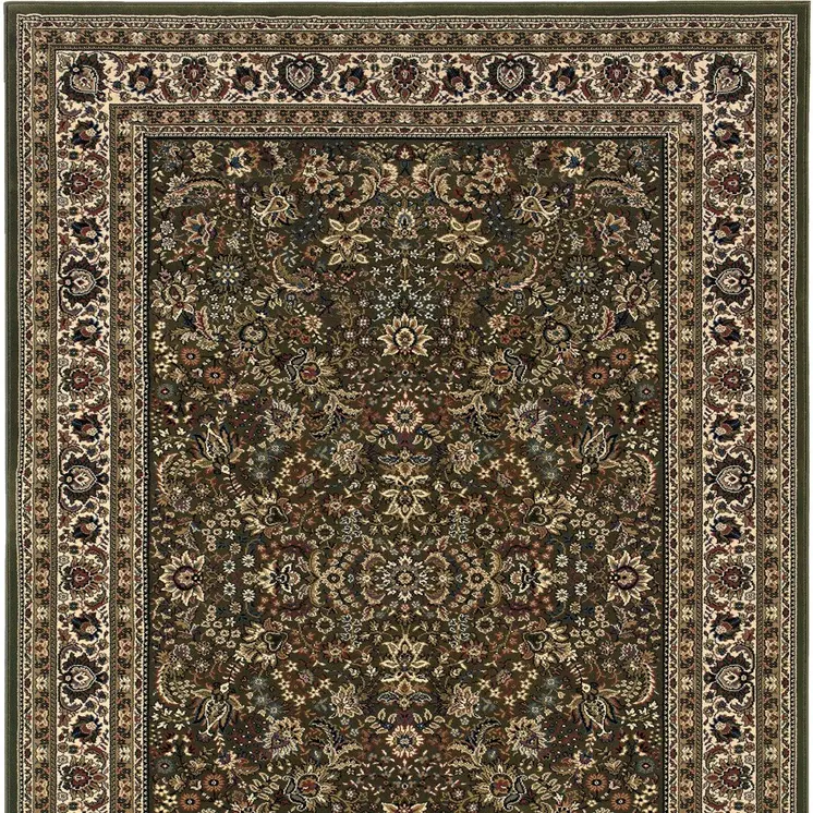 10' X 13' Green And Ivory Oriental Area Rug