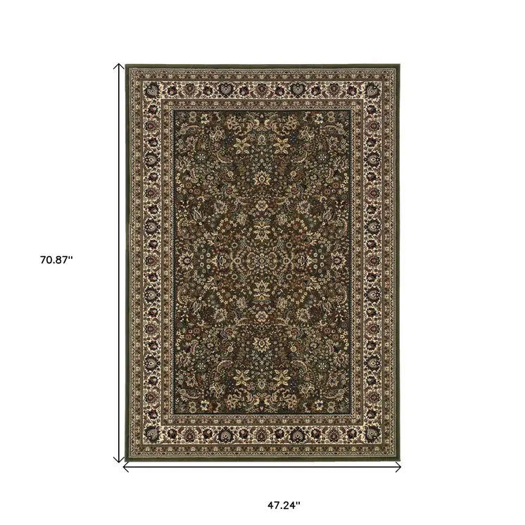 4' X 6' Green Black And Ivory Oriental Area Rug