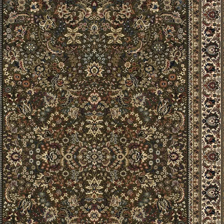 5' X 8' Green And Ivory Oriental Area Rug