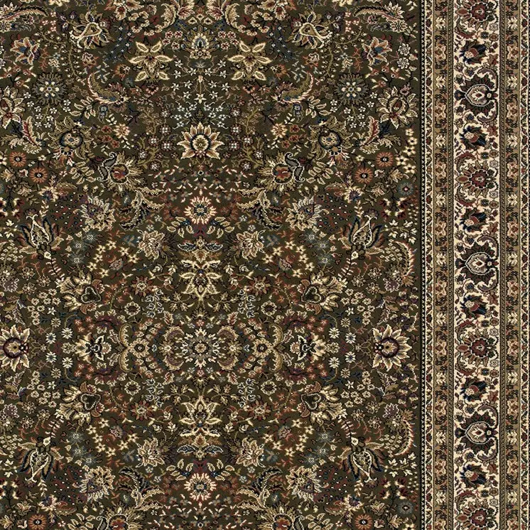 7' X 10' Green And Ivory Oriental Area Rug
