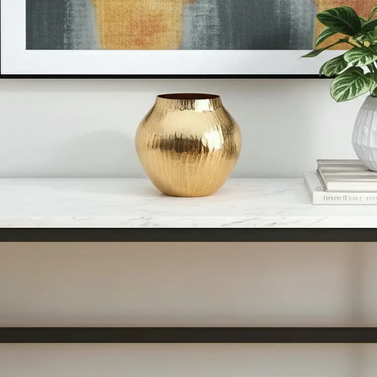 9" Gold Round Aluminum Table Vase