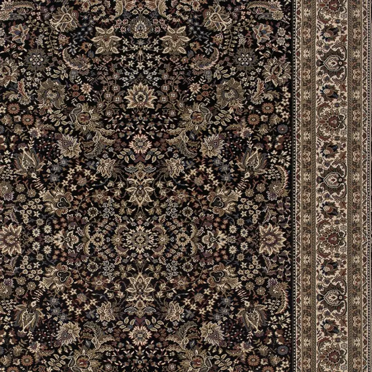 4' X 6' Black Dark Green And Ivory Oriental Area Rug