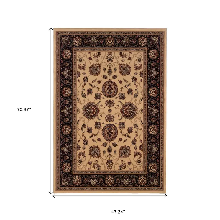 4' X 6' Black And Ivory Oriental Area Rug