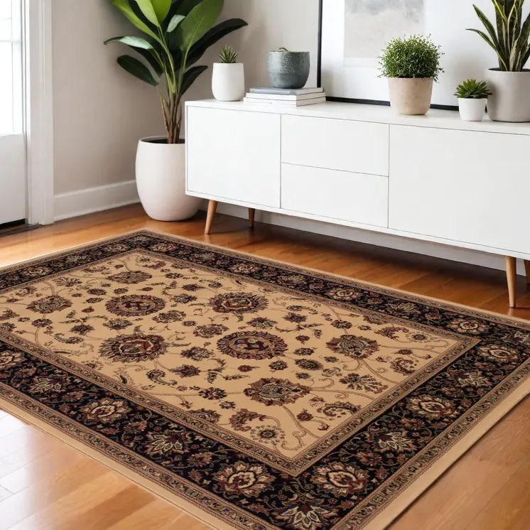 4' X 6' Black And Ivory Oriental Area Rug