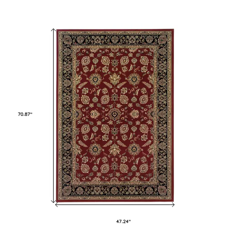 4' X 6' Red Black And Tan Oriental Area Rug