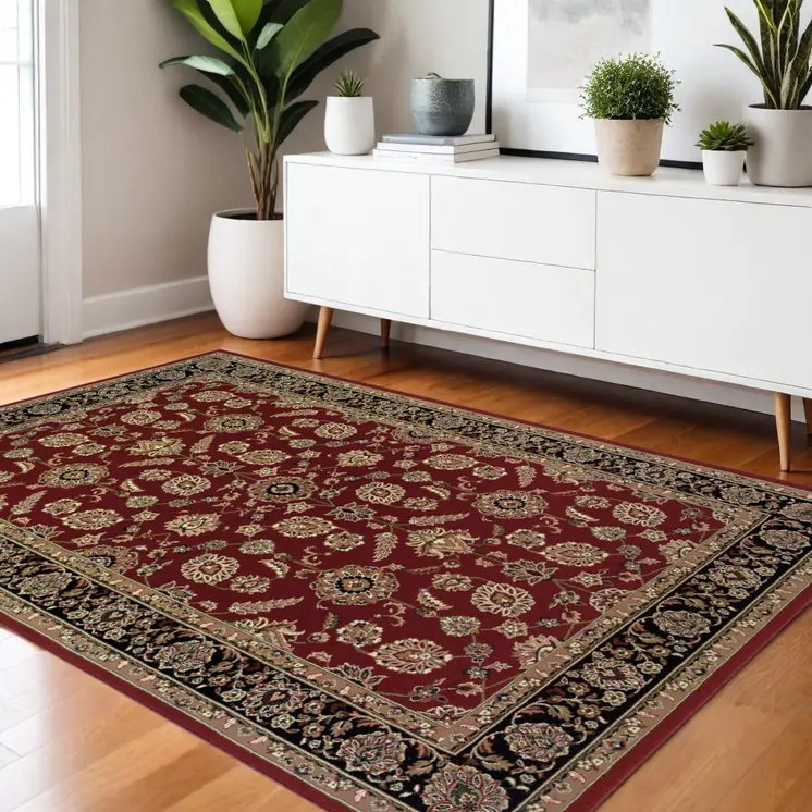 4' X 6' Red Black And Tan Oriental Area Rug