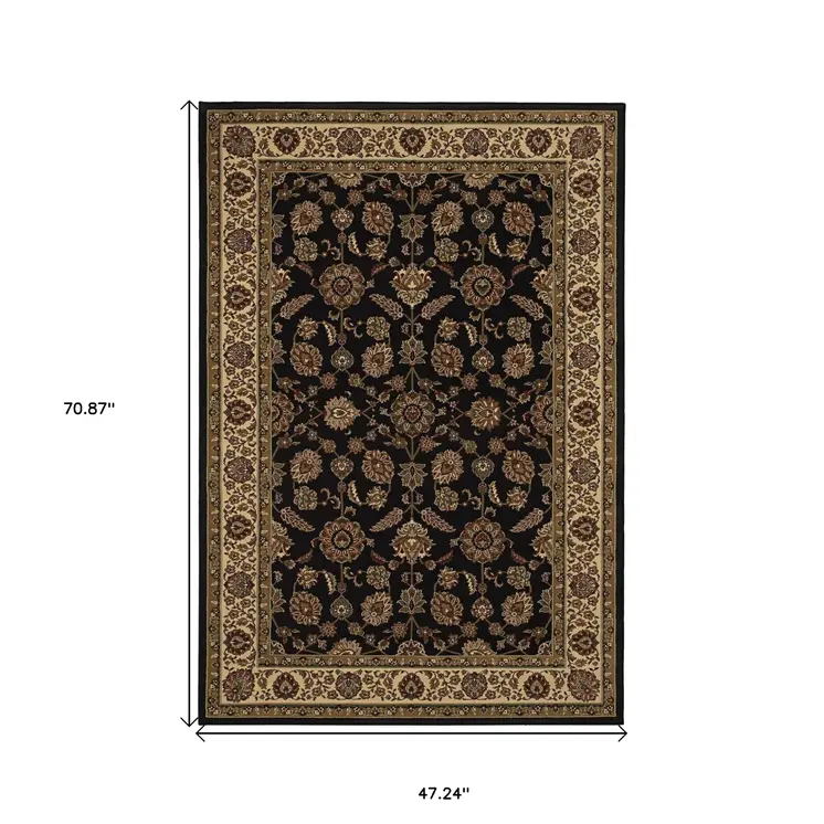 4' X 6' Brown Ivory And Black Oriental Area Rug
