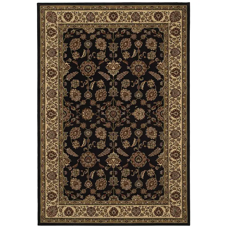 4' X 6' Brown Ivory And Black Oriental Area Rug