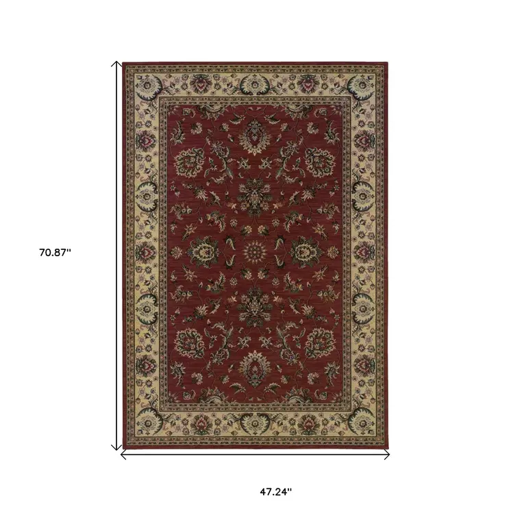 4' X 6' Red Ivory And Black Oriental Area Rug