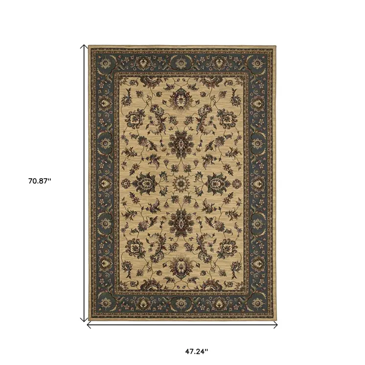 4' X 6' Ivory Light Blue And Brown Oriental Area Rug