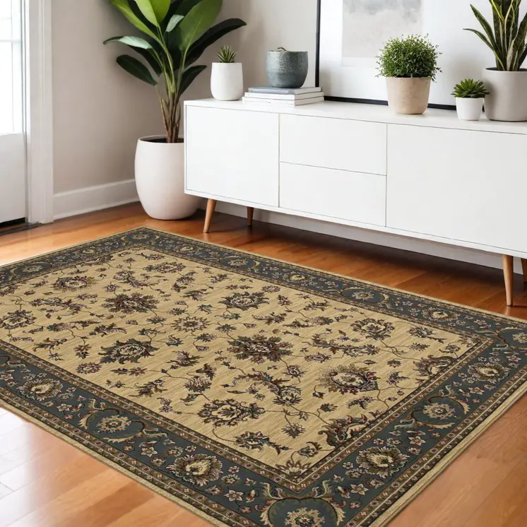 4' X 6' Ivory Light Blue And Brown Oriental Area Rug