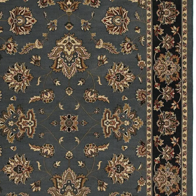 4' X 6' Teal Ivory And Black Floral Area Rug