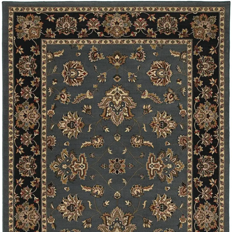 4' X 6' Teal Ivory And Black Floral Area Rug