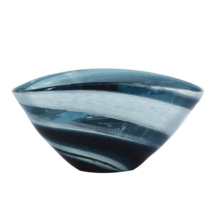 6" Blue And White Oval Glass Table Vase