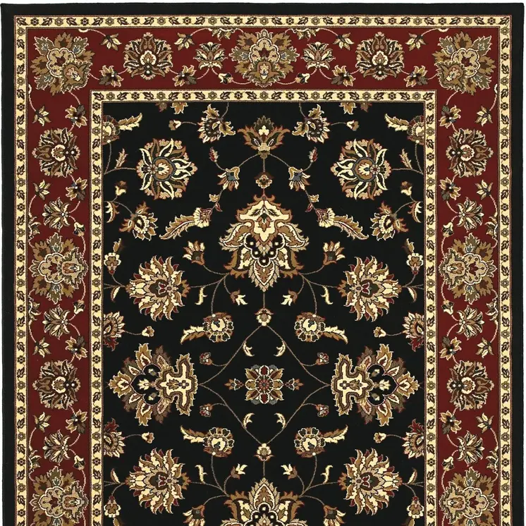 4' X 6' Black Red And Ivory Floral Area Rug