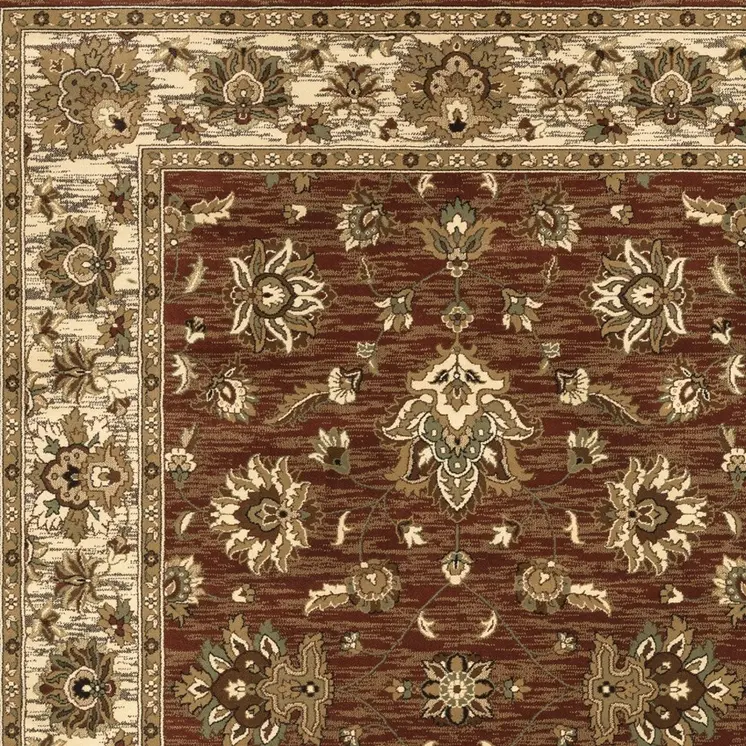 4' X 6' Tan Red And Ivory Floral Area Rug