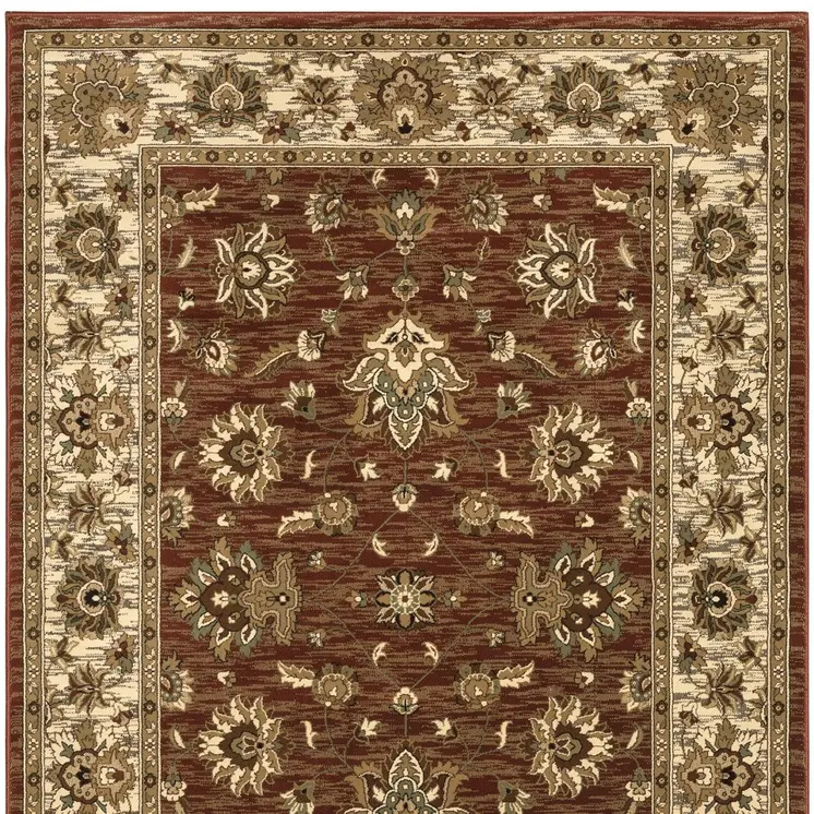 4' X 6' Tan Red And Ivory Floral Area Rug