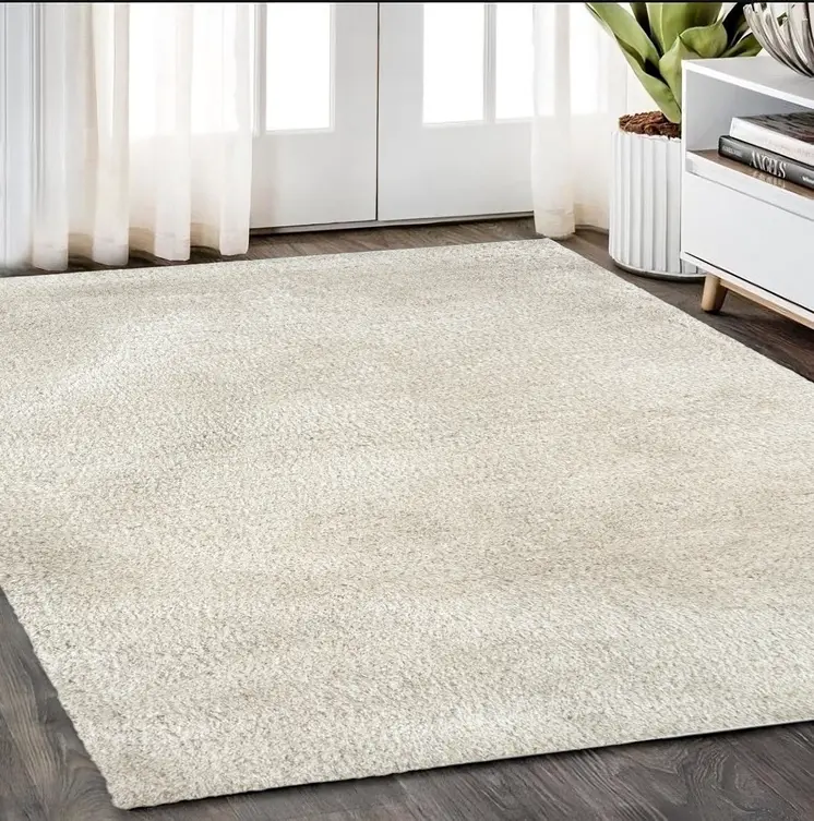 5' X 7' Ivory Shag Hand Tufted Area Rug